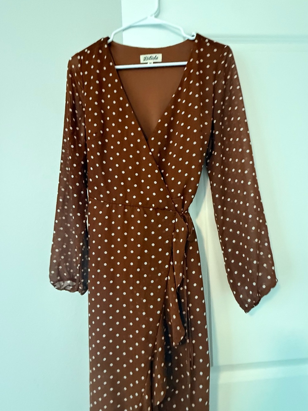 Listicle Terracotta Brown Polka Dot Ruffle Wrap Midi Dress Size Medium M🩷 - Picture 6 of 10
